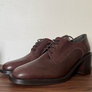 Brown leather block heel oxfords